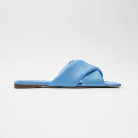 Zara flat leather padded blue sandals - Picture 5 of 7
